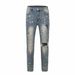 Men's Slim Fit Skinny Jeans Distressed Single Splatter Ink High Street Style Trendy Stretchy Long Pants_mkmklike.com