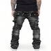 Spring Autumn 2025 Fashion European-Amecian Style Straight Type Cargo Jeans Men's Cotton Elastic Iaminated Micro Flared Denim Pants S-2XL_mkmklike.com