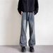 Men's Clothing Deconstructed Button-Fly Jeans - American High Street Style Straight Leg Pants With Raw Hem & Distressed Details (S-3XL, Black/Blue)_mkmklike.com