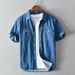 Summer Men's Solid Color Cotton Denim Casual Short Sleeved Shirt_mkmklike.com