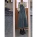 ELLE ELLE Denim Suspender For Women 2025 Summer New Washed Vintage Frayed Edge Retro Design Mid-Length Dress_mkmklike.com