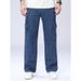 Four Season Versatile Dark Blue Non Elastic Work Clothes, Multi Pocket Jeans, Outdoor Casual Fashion, Wide Leg Loose Casual Jeans, Men's Clothing_mkmklike.com