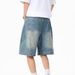Men's Patchwork Denim Shorts Retro Loose Straight Leg Five Point Casual Mid Length Washed And Distressed Pants_mkmklike.com