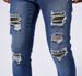 Distressed Patchwork Denim Jeans For Men And Women, Comfortable Stretch Slim Fit Ripped Knee Blue Jeans With Vintage Style_mkmklike.com