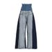 Trendy High-Waisted Flared Jeans For Women – Distressed Denim With Color Blocking | 90s Vintage Wide-Leg Pants (Blue, 2XL)_mkmklike.com