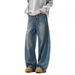 American Style Splicing Curved Knife Jeans For Men, Loose Leg, Bulky And Handsome, Oversized Deconstruction Of Wide Leg_mkmklike.com