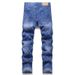 Punk Dark Blue Beaded Fashion Trend Non Elastic Loose Straight Men's Jeans_mkmklike.com