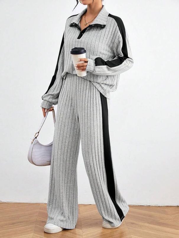 Women's Clothing street casual suit high end design sweatshirt, wide leg pants two piece set_mkmklike.com