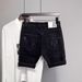 Men's Slim Fit Distressed Denim Shorts Trendy Cool Black mid Waist Jeans for Summer 2026 Standard Thickness Slight Stretch_mkmklike.com