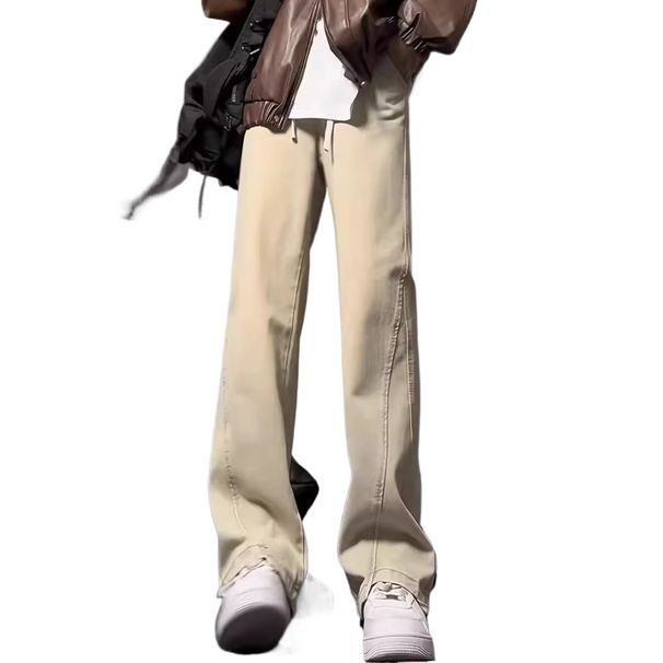 Yellow Mud Washed Jeans Men's Autumn And Winter New Cleanfit Pants American High Street Straight Scimitar Slightly Pulled Pants_mkmklike.com