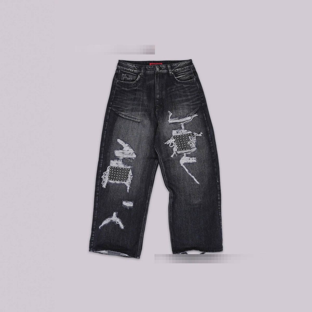"90s Vintage Distressed High-Waisted Jeans – Relaxed Wide-Leg Denim Pants With Stretch (Black, S-XXL)"_mkmklike.com