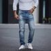 Men's Slim Fit Stretch Jeans Business Casual Straight Leg Long Pants Mid Waist Machine Washable_mkmklike.com