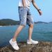Men's Summer Thin Denim Shorts Loose Fit Straight Leg Korean Style Trendy Casual Ripped Mid-Length Clothing_mkmklike.com