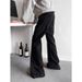 Men's Black Slim Fit Jeans Studded Cuffs Frayed Edges Slightly Flared Hip Hop Style Wide Leg Floor Length Pants_mkmklike.com