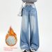 Wrinkled Vintage Washed Fleece-lined Jeans, Loose Straight-leg Floor-length Pants, 2025 Autumn And Winter New Women's_mkmklike.com