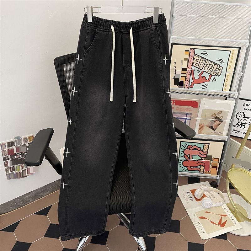 Men's Clothing Spring Loose Star Print Teenager Straight Pants Wide Leg_mkmklike.com