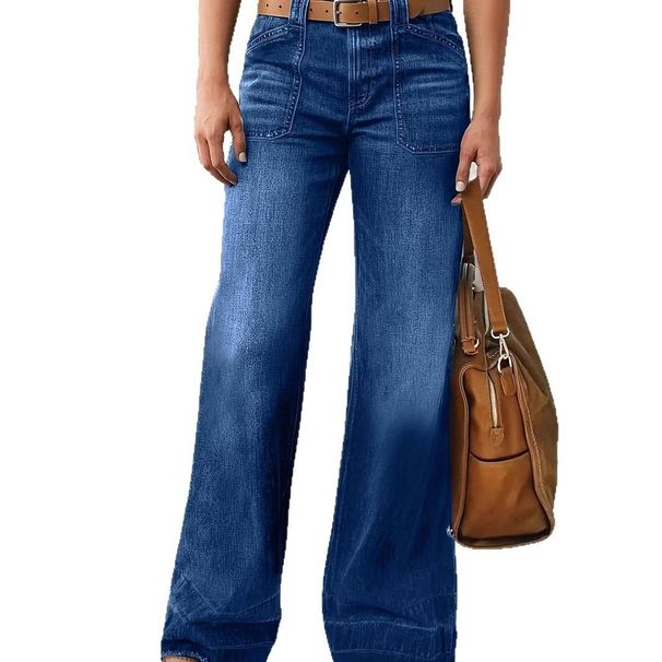 Women's High-Waisted Flared Denim Jeans - Comfortable Stretch Cotton Wide Leg Pants For Casual & Office Wear_mkmklike.com