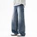Men's Workwear Jeans - Vintage Washed Straight Leg Relaxed Fit Casual Pants With Multi-Pockets_mkmklike.com