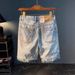 Men's Trendy Versatile Patchwork Design Casual Pants Washed Distressed Loose Fit Slimming Straight Leg Jeans Cargo With Pocket_mkmklike.com