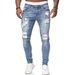 Men's Slim Fit Ripped Jeans - Stretch Comfort Denim Pants For Casual Wear (Black/Light Blue/Dark Blue)_mkmklike.com