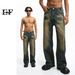 EF JEANS | 2023 Autumn And Winter New Retro Washed Drape Loose Jeans Men's Black Straight Wide-leg Pants_mkmklike.com