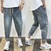 Autumn Men's Trendy Brand Jeans Loose Fit Drawstring Elastic Waist Harem Pants Cropped Carrot Style Standard Thickness Softener_mkmklike.com