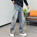 Men's Clothing Unisex Retro Deconstructed Design Jeans Loose Fitting Pleated Wide Leg Trendy Floor Length Trousers_mkmklike.com
