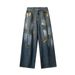 Trendy Paint-Splatter Jeans For Men – Unisex Relaxed Straight-Leg Denim Pants With Artistic Drip Effect_mkmklike.com