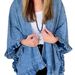 Women's Clothing Denim Cape Jacket With Flounce Hem – Stylish Batwing Sleeve Open Front Cardigan For Fall_mkmklike.com
