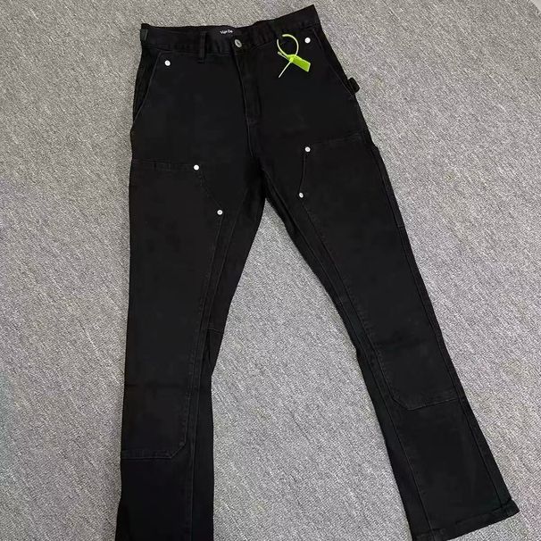 Inspired Workwear Jeans – Stretch Flared Cargo Pants With Zip Detailing (S-XL, 80% Cotton, Black/Brown)_mkmklike.com