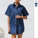 2025 New Foreign Trade Model New Cardigan High-End European And American Denim Short-Sleeve Turn-Down Collar Shirt_mkmklike.com