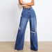 New Jeans High Waist Ripped Holes Loose Slimming Wide Leg Pants_mkmklike.com