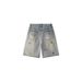 American Washed Embroidered Bear Denim Shorts Women's Tide Brand Summer Couple Loose Straight Casual Wide-leg Five-point Pants_mkmklike.com