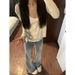 Vintage Light Blue Flared Jeans For Women – High-Waisted Wide-Leg Trousers With Retro Hem (S-5xl, Distressed Wash)_mkmklike.com