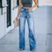 Women's Clothing Jeans Women's Fashion Washed Ripped Holes Slimming Wide Leg Denim Trousers_mkmklike.com