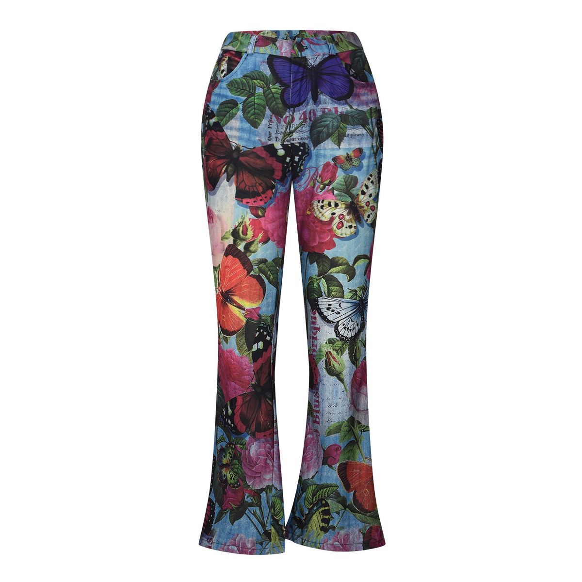 Women's clothing large size women's casual pants denim bell-bottom pants floral pants_mkmklike.com