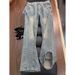 American Style Slightly Pulled Diagonal Cut Jeans Men's Trendy Pants Washed And Old Scimitar Overalls_mkmklike.com