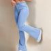 Women's Clothing Retro Flared High-Waisted Jeans – Stretch Denim Bootcut Pants With 70s Vintage Vibes (Light Blue)_mkmklike.com
