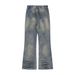 Washed Distressed Denim Flared Men's Long Punk Gradient Tie-Dye Vintage Dirty Wide-Leg Bell-Bottom Pants_mkmklike.com