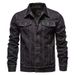 Men's Denim Jacket With Floral Print, Loose Fit Casual Long Sleeve Shirt Coat For Spring & Autumn, Youth Trendy Open Front Coat_mkmklike.com