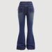 Women's Bow Tie Flare Jeans - High Waisted Stretch Denim Pants For Casual & Office Wear (Dark Blue, S-xxl)_mkmklike.com
