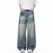 Men's Clothing Light Blue Flared Jeans For Men Autumn Trendy Brand Loose Washed Pants High Street Straight Scimitar Pants_mkmklike.com