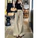 Spring New Straight-leg Micro-flared Denim Pants For Women, Washed Design With A Vintage Distressed Look, Wide-leg_mkmklike.com