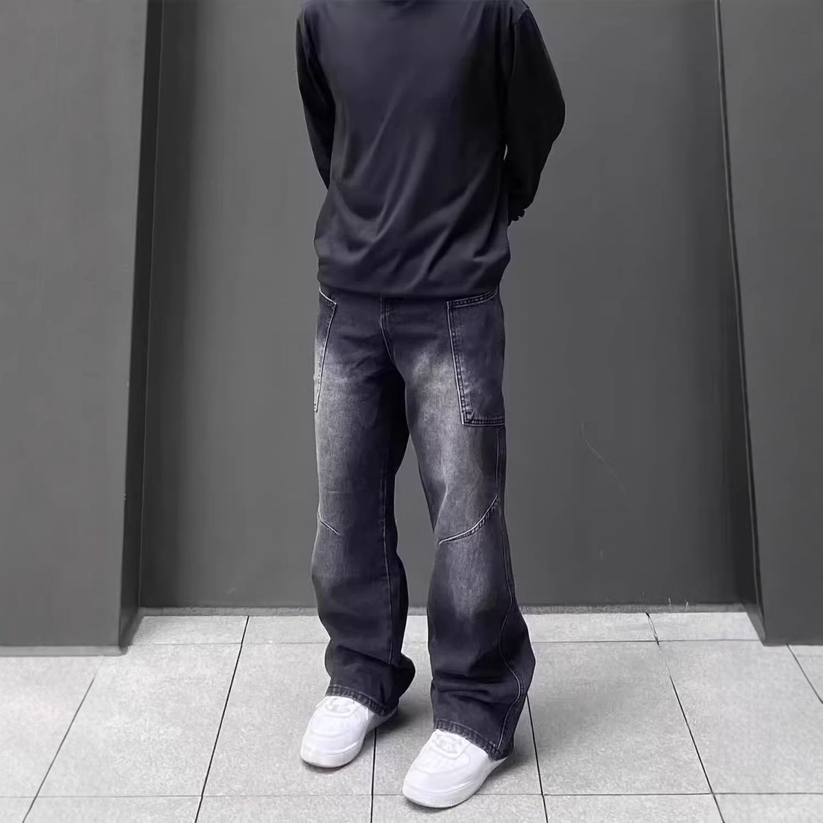 Men's Clothing Men's Straight Leg Washed Distressed Jeans Casual Trendy Sports High Street Japanese Retro Pants Spring Autumn For Students_mkmklike.com
