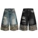 Men's Clothing Washed Advanced Stitching Camouflage Design Men's Loose Straight Leg Seven Point Jeans_mkmklike.com