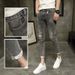 American High Street Ripped Jeans Men's Trendy Brand Ruffian Handsome Graffiti Scratched Patch Elastic Slim Small Feet Trousers_mkmklike.com
