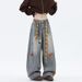 Cartoon Towel Embroidery Flared Jeans – Baggy Wide-Leg Trousers, Streetwear Vintage Denim Pants For Men, Retro Loose Fit With Unique Design_mkmklike.com