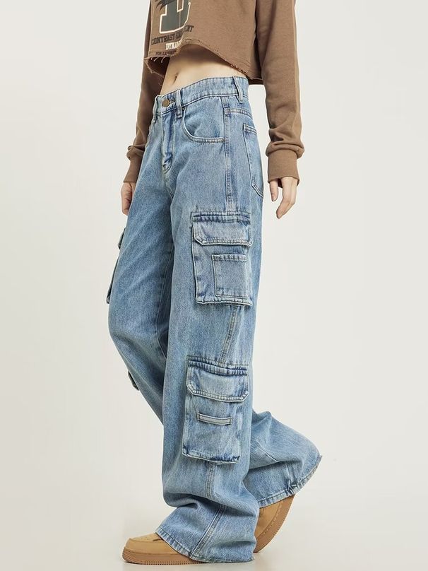 Men's Clothing Street Washed Distressed Workwear Jeans For Men Spring And Autumn Straight Loose High Street Vibe Style Long Pants_mkmklike.com