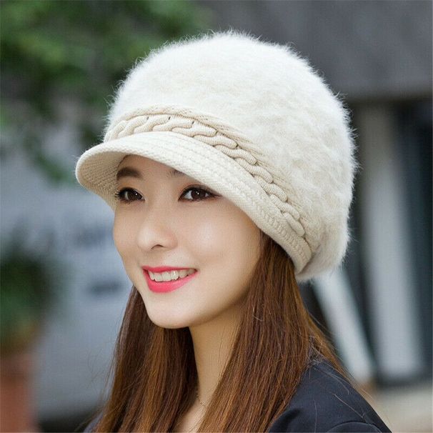 Hot Sale New Women Beret Hats Fashion Winter Warm Rabbit Fur Knitted Beanie Ladies Female Casual Fleece Berets Cap bonnet hiver_mkmklike.com