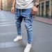 Men's Clothing Blue Distressed Casual Jogging Pants Drawstring Ripped Jeans Independent Website Trendy_mkmklike.com